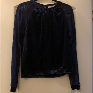 Velvet and lace navy blue blouse